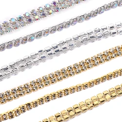 Two Row Rhinestone Chains Glitter AB Color Flatback Cup Chains Claw Rhinestone SS6 SS8 DIY Crafts For Jewelry Making Accessories