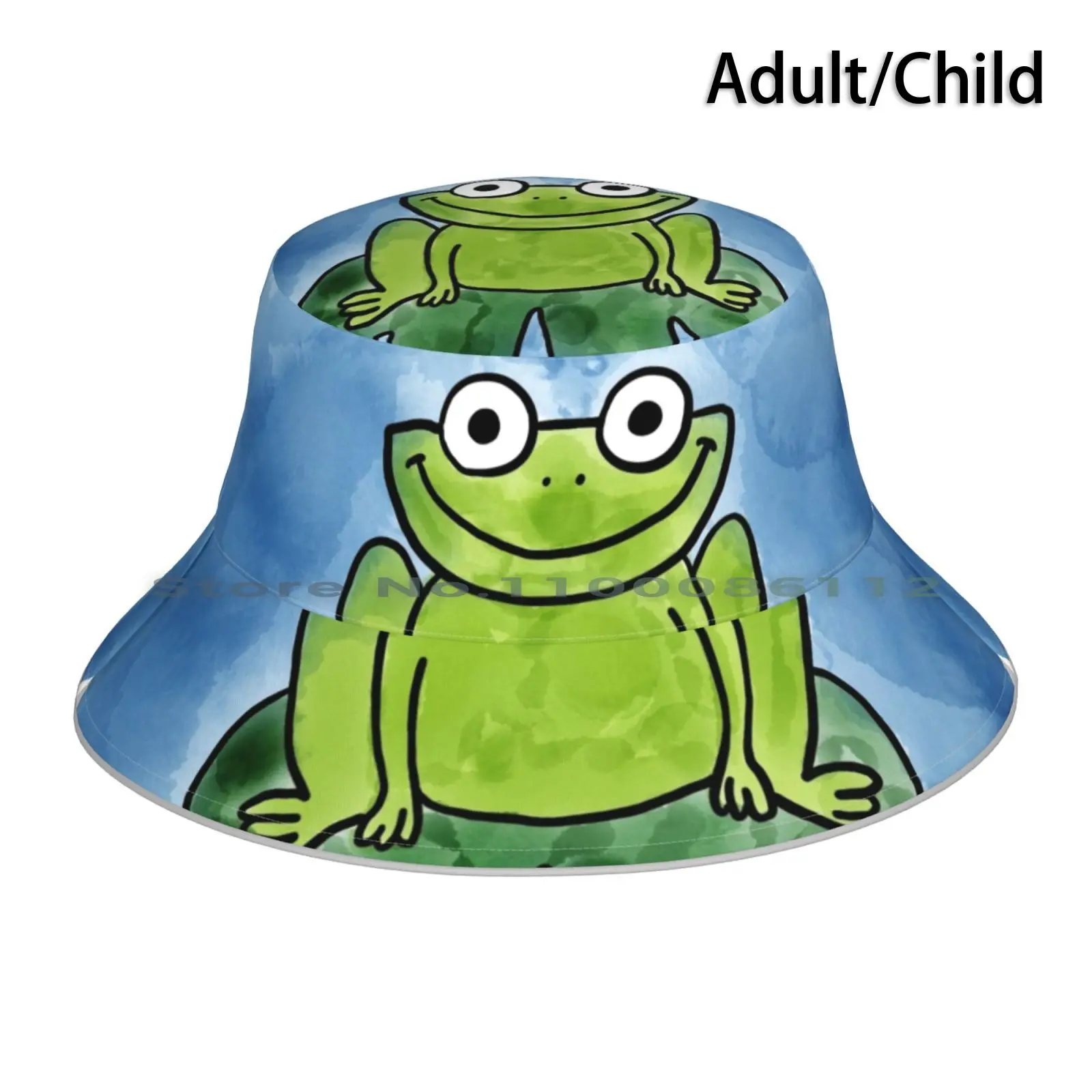 Little Green Frog On A Water Rose Leaf Bucket Hat Sun Cap Quack Toad Water Rose Leaf Water Frog Green Frog Lake Water Lily Leaf