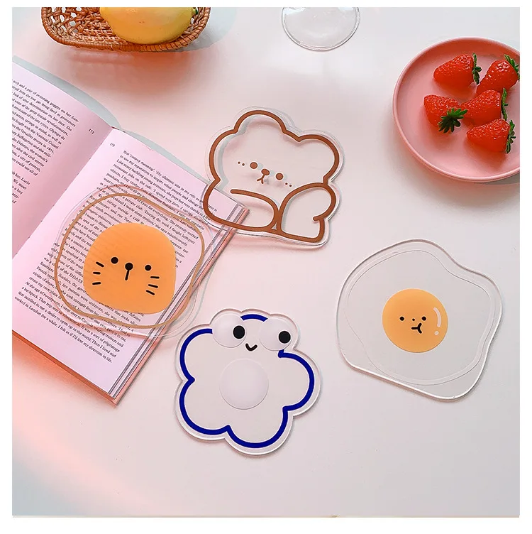 

Korean Cartoon Bear Lion Kawaii Acrylic Coaster Placemat Transparent Cute Flower Animal Coffee Table Mat Kitchen Accessories