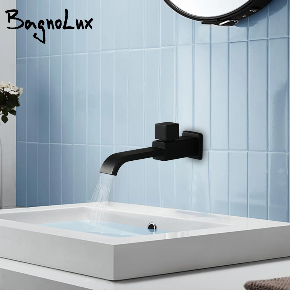 Black rectangular brass wall-mounted single cold single handle single Hole Bathroom Kitchen Sink Basin Faucet