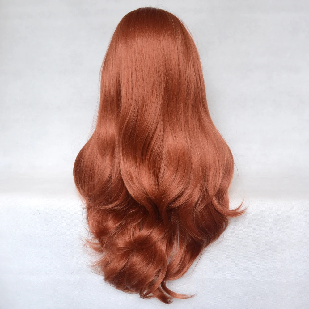 Vogue Queen Copper Red Synthetic Long Wig Full Machine Made Wig Natural Wave Heat Resistant Fiber For Women