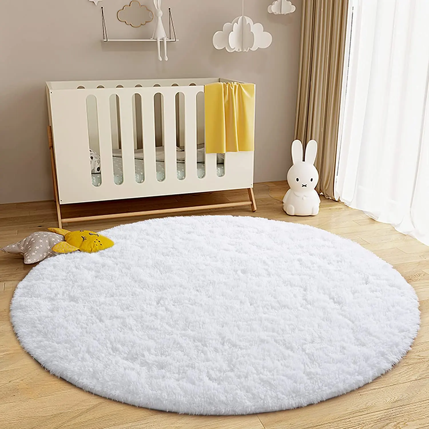 Fluffy Round Rug for Kids Room Soft Circle Area Rug Home Decor Carpet Living Room Carpet Silky Smooth Rug Nursery Rug Plush Mat