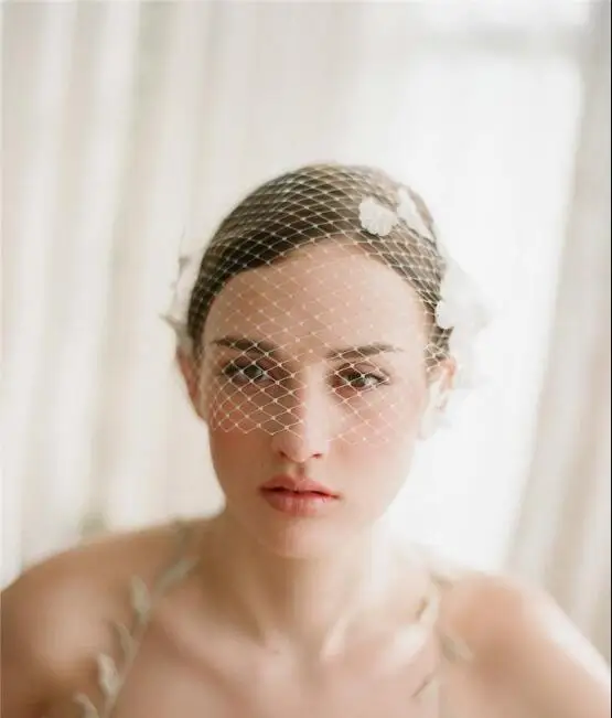 ลูกไม้ปัก Bandeau Birdcage Veil Wedding Blusher สั้น Birdcage Veil เจ้าสาวเจ้าสาว Veils งานแต่งงาน Birdcage Veil เจ้าสาว