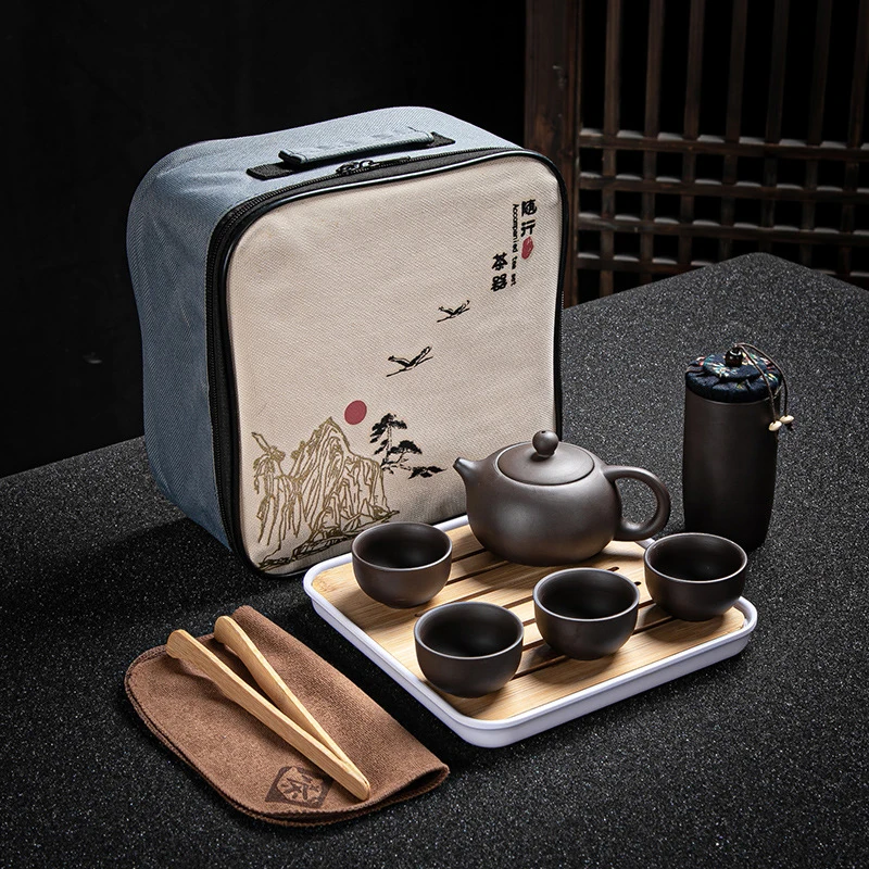 Imagem -05 - Conjunto de Chá de Viagem de Argila Roxa Yixing Bule Drinkware Xícara de Chá Tureen Infusor Cerimônia de Chá Chinês ao ar Livre Casa Conjuntos de Utensílios de Chá