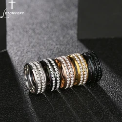 Letdiffery New Two Rows White Stones Weddings Ring Classical Stainless Steel Lover Couple Rings Valentine's Anniversary Gifts