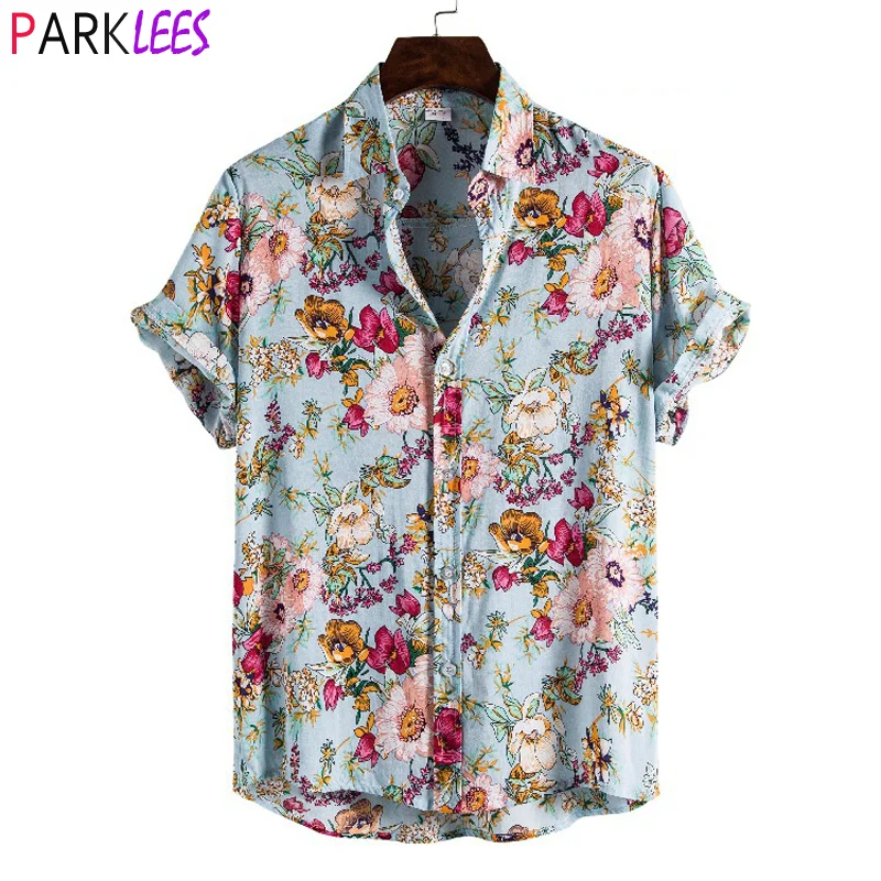 Camisa Aloha hawaiana Floral para hombre, ropa de playa de manga corta, secado rápido, informal, con botones, para vacaciones, verano, 2022