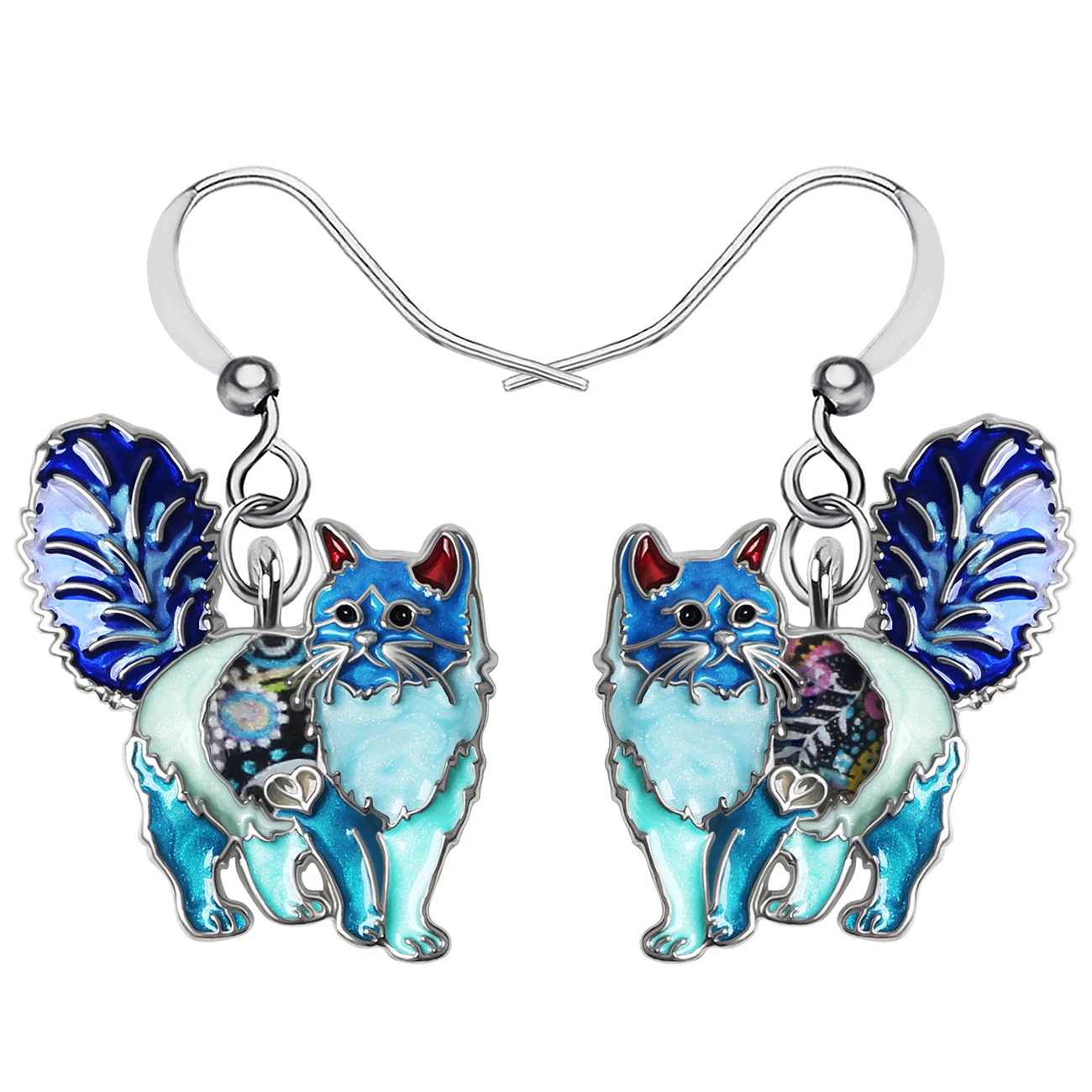 BONSNY Enamel Alloy Floral Elegant Hairy Cat KItten Earrings Big Drop Dangle Fashion Jewelry For Women Girls Teens Charm Gifts