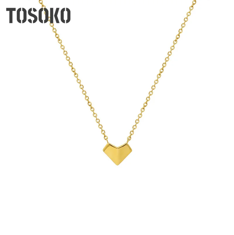 

Ожерелье TOSOKO, из нержавеющей стали, складное, в форме сердца персика, женская простая цепочка до ключицы, BSP577