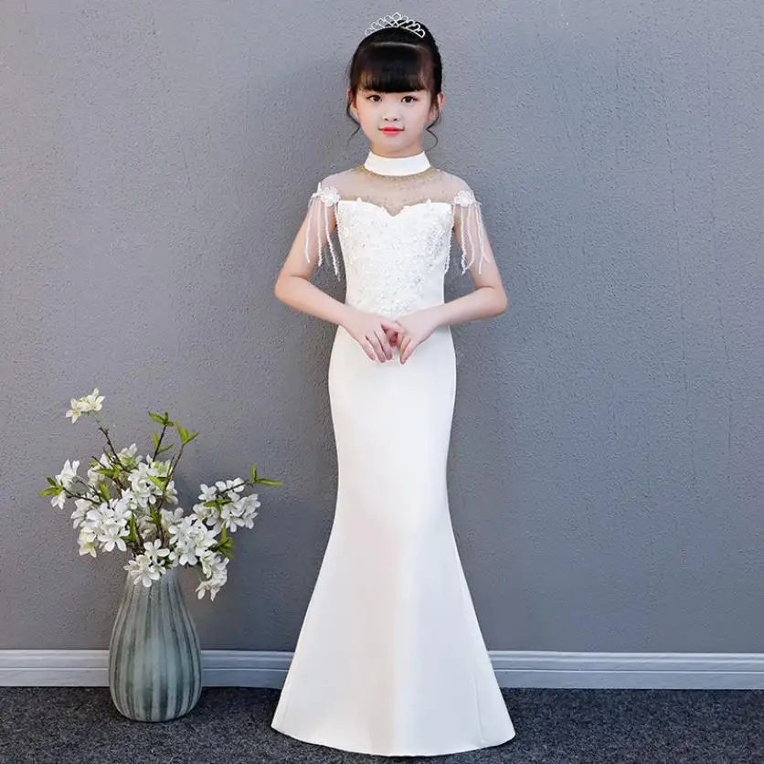 

CUSTOM Girls Lace Stiching High-end Mermaid Dress Children Catwalk Birthdays Party Gown Sleeveless Dress For Girl Vestidos Y2903