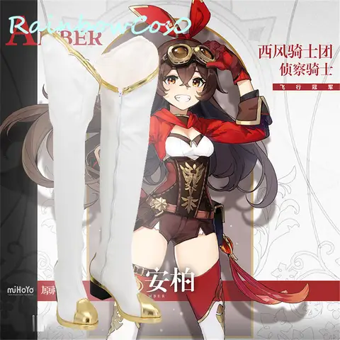 Genshin-Botas ámbar de impacto, zapatos de Cosplay, juego de Anime, fiesta de Carnaval, Halloween, RainbowCos0 W1286