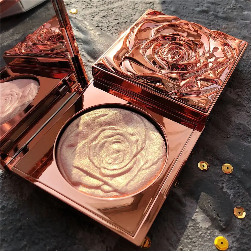 Rose Highlighter Blush Powder Glitter Palette Makeup 2 in 1 Facial Bronzer Glow Face Contour Shimmer Powder Illuminator Cosmetic