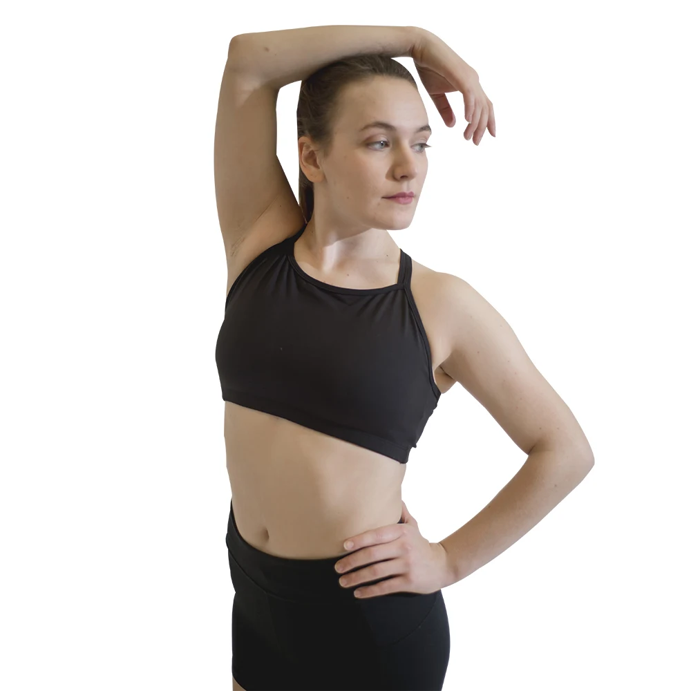 Danza Top a Canotta Cinghie Incrociate Nero Cotone/Lycra Crop Top Delle Signore Delle Ragazze Sport Attivi Danza Vestito Ginnastica