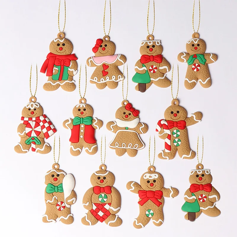 Christmas Tree Ornaments PVC Gingerbread Man Doll Pendant Happy New Year Christmas Decoration Family Xmas Decorative Accessories