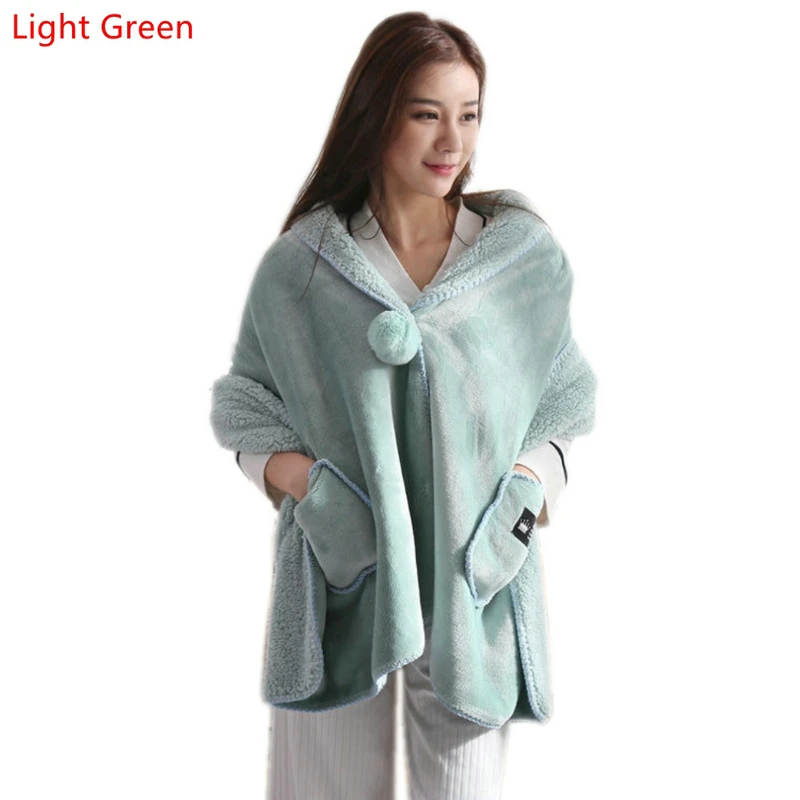 Warm Shawl Blanket Outdoor Wearable Flannel Blanket Plush Shawl Travel Thicken Bedroom Blanket