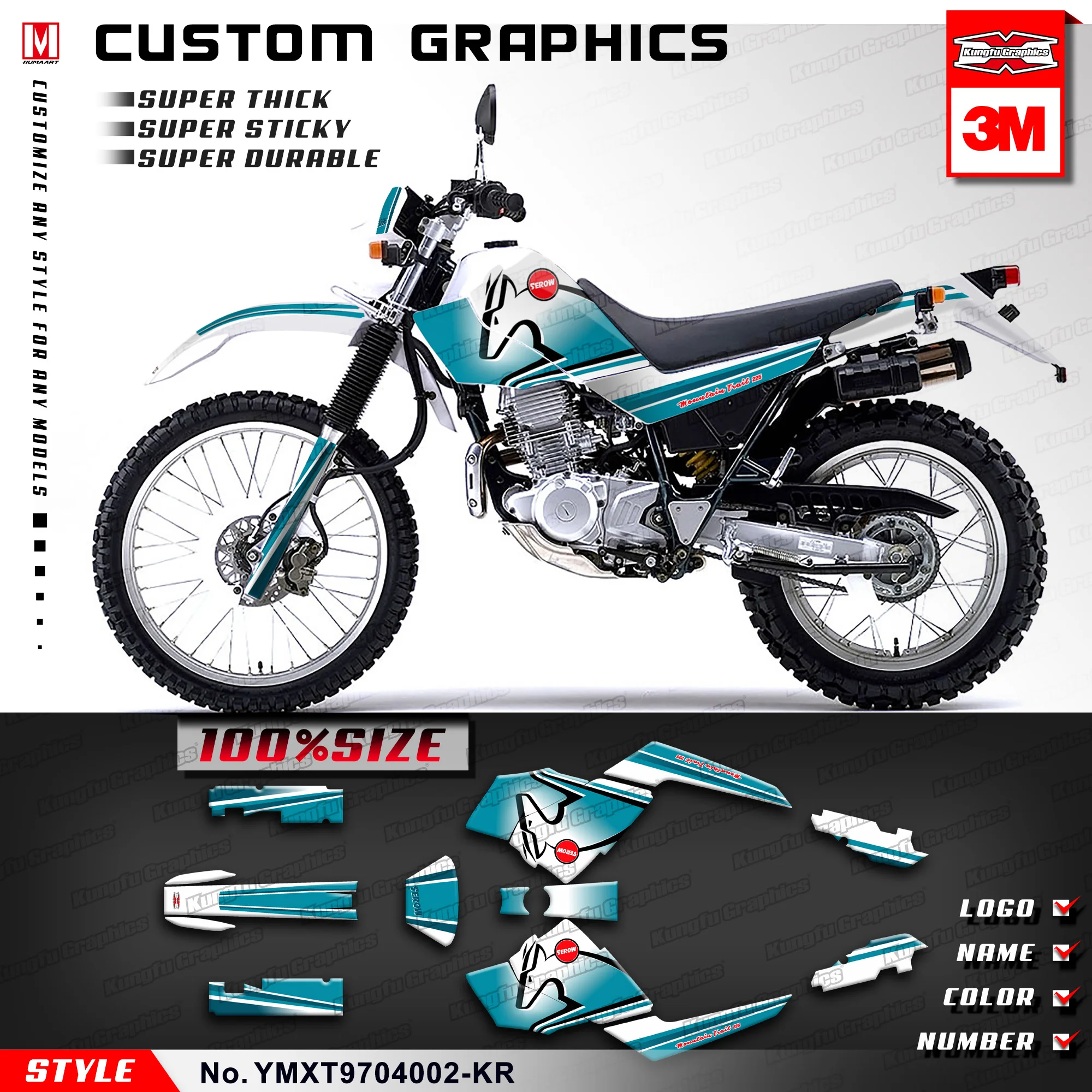 

KUNGFU GRAPHICS Personalized Stickers Kit Vinyl Decal for Yamaha Serow XT 225 XT225 1997 1998 1999 2000 2001 2002 2003 2004 Blue