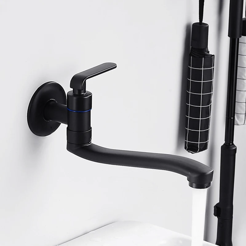 Matte Black Bathroom basin faucet Solid Bass Wall Outlet Wall Mounted Single Cold Sink Faucet Sink Faucet kitchen Water Crane