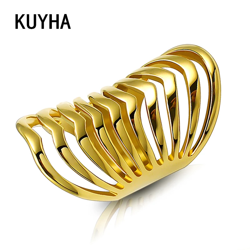 New Women Gold/Silver Color Ring Hollow Huge Fashion Jewelry Luxury Wedding Rings Fashion Bague Wedding Bands