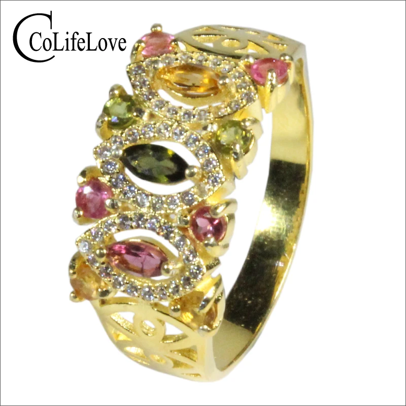 CoLife Jewelry 925 Silver Ring for Daily Wear 100% Natural Tourmaline Ring Sterling Silver Tourmaline Jewelry gift for woman