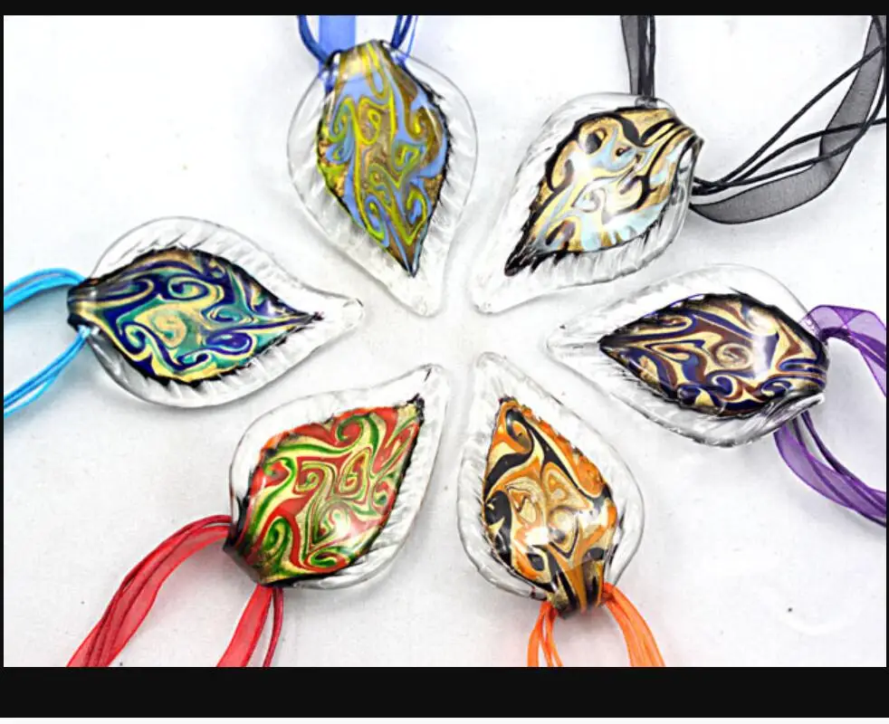 New Handmade Murano Lampwork Glass Fashion Crystal Colorful Leaf Pendant Fit Necklace Hot Sale Jewelry Gifts LL104