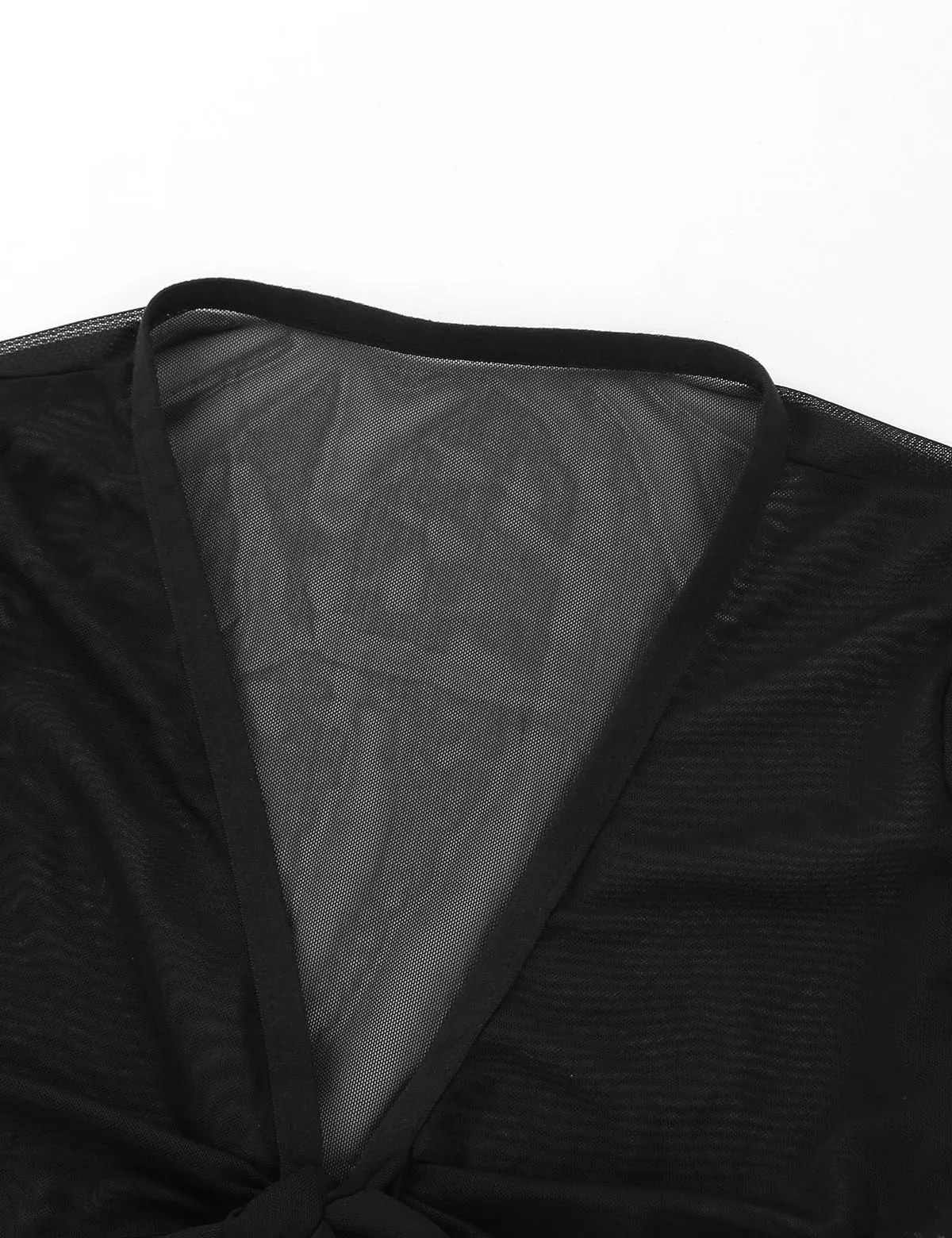 Womens See Through Sheer Mesh Blouse Summer Deep V Neck Crop Top Long Sleeve Top Shirt