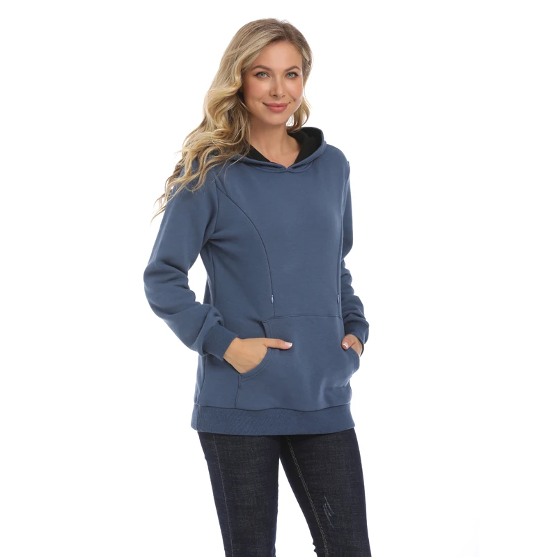 Sweat à capuche chaud pour femme enceinte, vêtements d'allaitement, sourire, fermeture éclair, ouverture d'alimentation, grande taille S à XXXL, nouveau, hiver