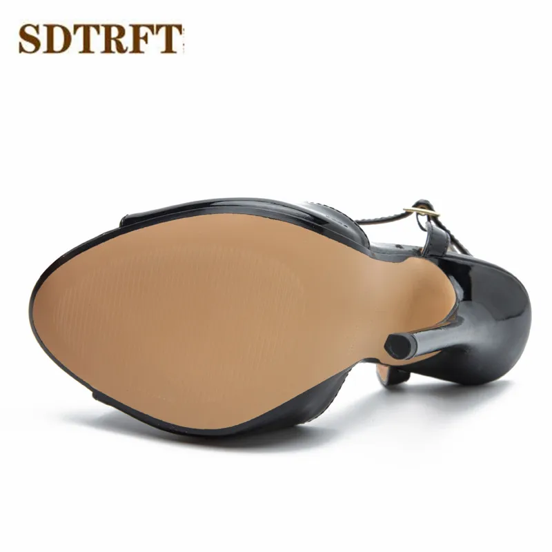 SDTRFT Stiletto Ladies Party COS Sandals Ankle Strap Shoes Woman 15cm Thin High Heels Zapatos Mujer Peep Toe Narrow Band Pumps