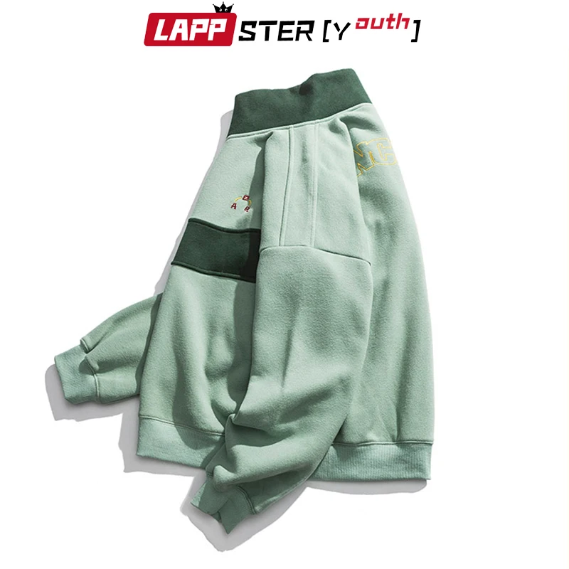 LAPPSTER-Youth Harajuku Patchwork Turtleneck Hoodies 2024 Pullover Mens Color Block Korean Fleece Sweatshirts Streetwear Clothes