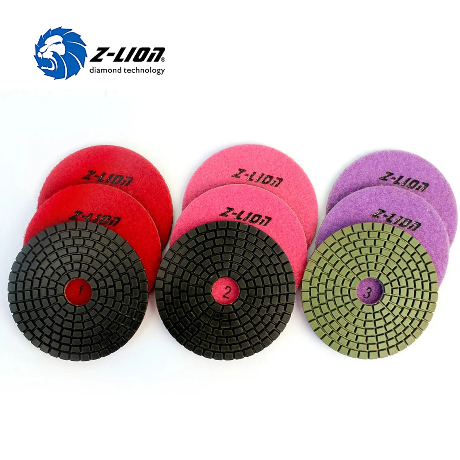 Z-LION 9 PCS diamond polishing pad  3 steps granite marble polishing wheel 3 sets 100mm flexible wet stone grinding Diamond tool