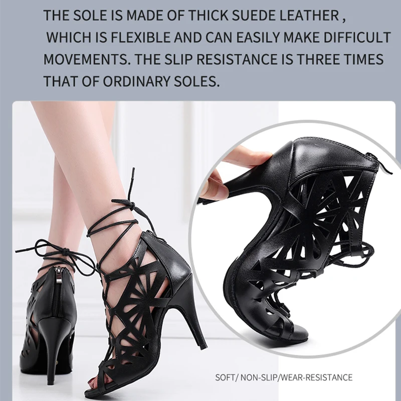 Ladies Lace-up Latin Ballroom Dancing Shoes Woman Black Brown Bachata Salsa Dance Sandals for Girls High Heels Dance Shoes