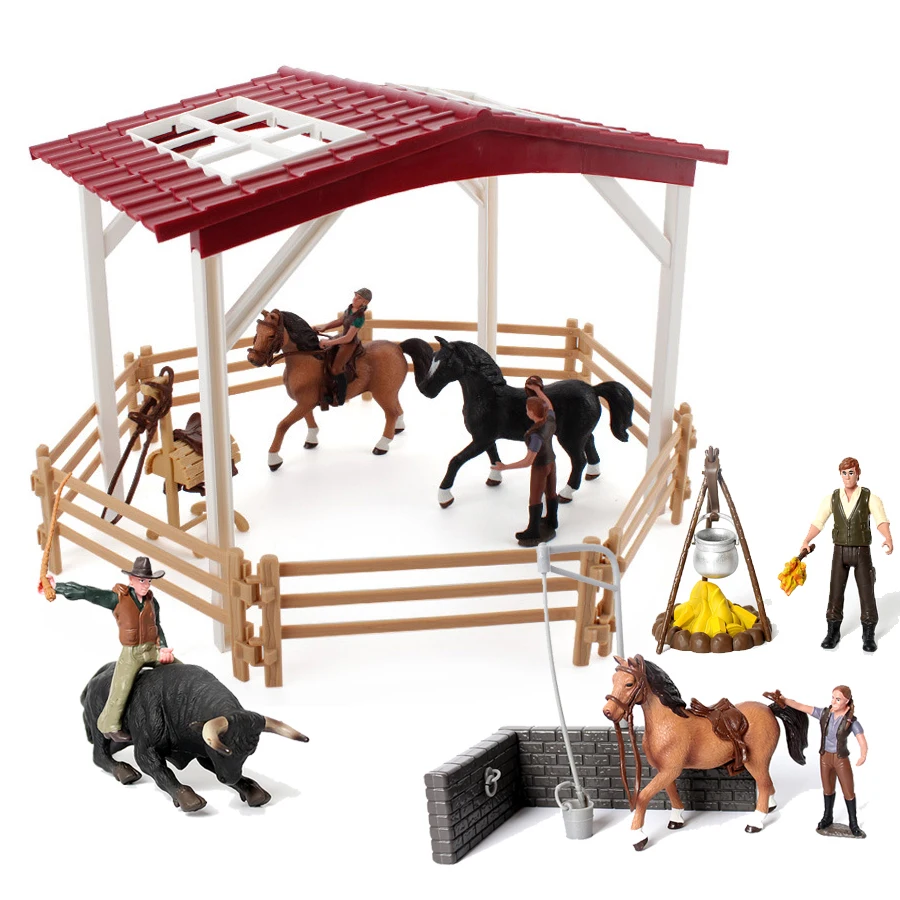 

Simulation horse ranch set,Riders and Horses,Cowboy and Bull,Hunter Playset Model Figurine Miniature Educational Kids Toy