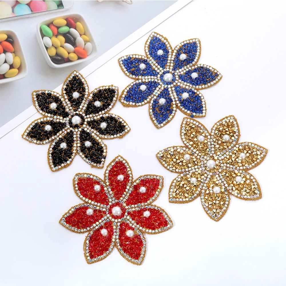 

10/20 Pcs Flowers Rhinestone Patches for Clothing Iron on Stickers DIY Clothes Patchwork Sticker Flowers Crystal Applique Decor