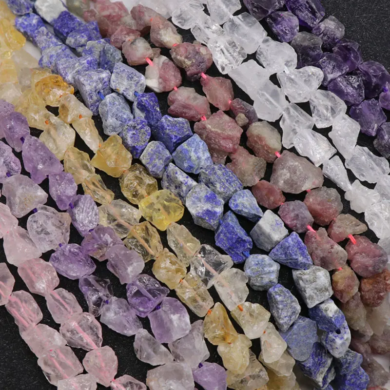 

Natural Raw Crude Quartzs 10-12mm Freeform Loose Spacer Beads For Jewelry Making 15" Strand Amethysts Citrine Rose Quartzs Lapis