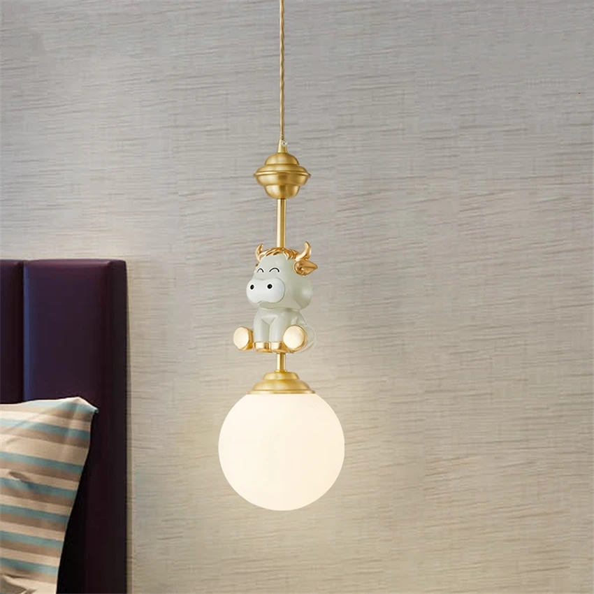 All copper Nordic children's room animal pendant lights bedroom bedside lamps tiger resin cute decor hanging lights fixtures