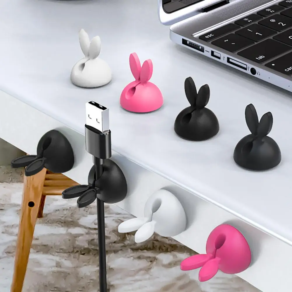 3Pcs/Set Punch-free Silicone Cable Holder Rabbit Ear Data Cord Management Clip Self-adhesive Cable Winder Clip Cable Organizer