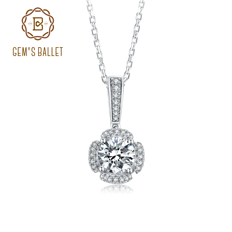 

GEM'S BALLET 925 Sterling Silver Statement Pendant Necklace 6.5mm Round Moissanite Diamond Stone Fine Jewelry For Women Wedding