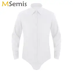 Mens One-piece Bodycon Shirts Tops Long Sleeves Button Down Teddy Bodysuit Sexy Pressed Crotch Casual Leotard Catsuit Club Wear