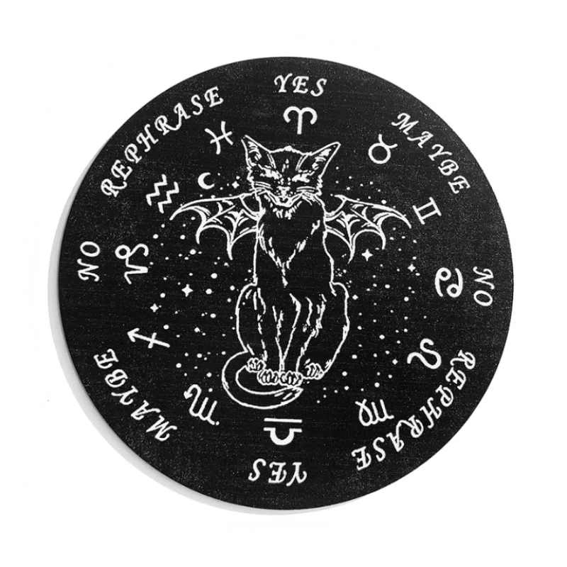Pannello a pendolo in legno Divinazione Fetta Base in legno Stregoneria nera Parete Stella Gatto Luna Stregoneria Planchette Home Christian Decor