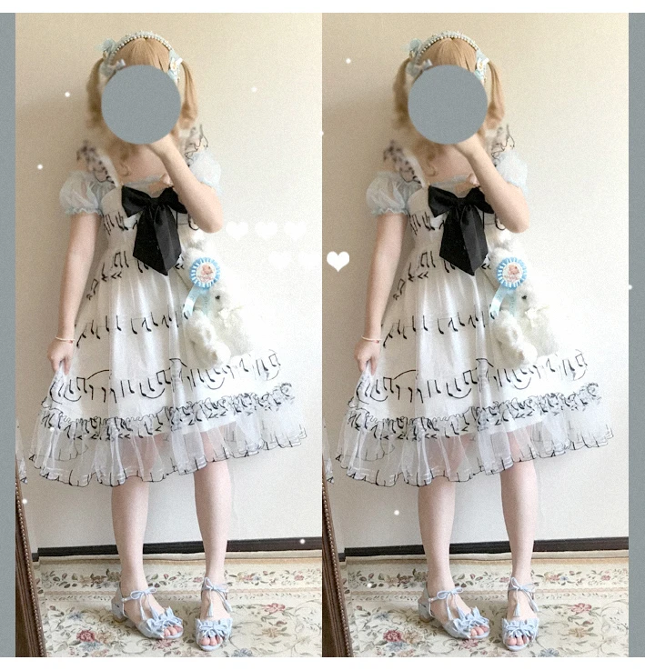 Lưới Thêu NƠ REN Đầm Nơ Dễ Thương In Cao Cấp Công Chúa Victoria Đầm Kawaii Cô Gái Gothic Lolita Jsk Loli