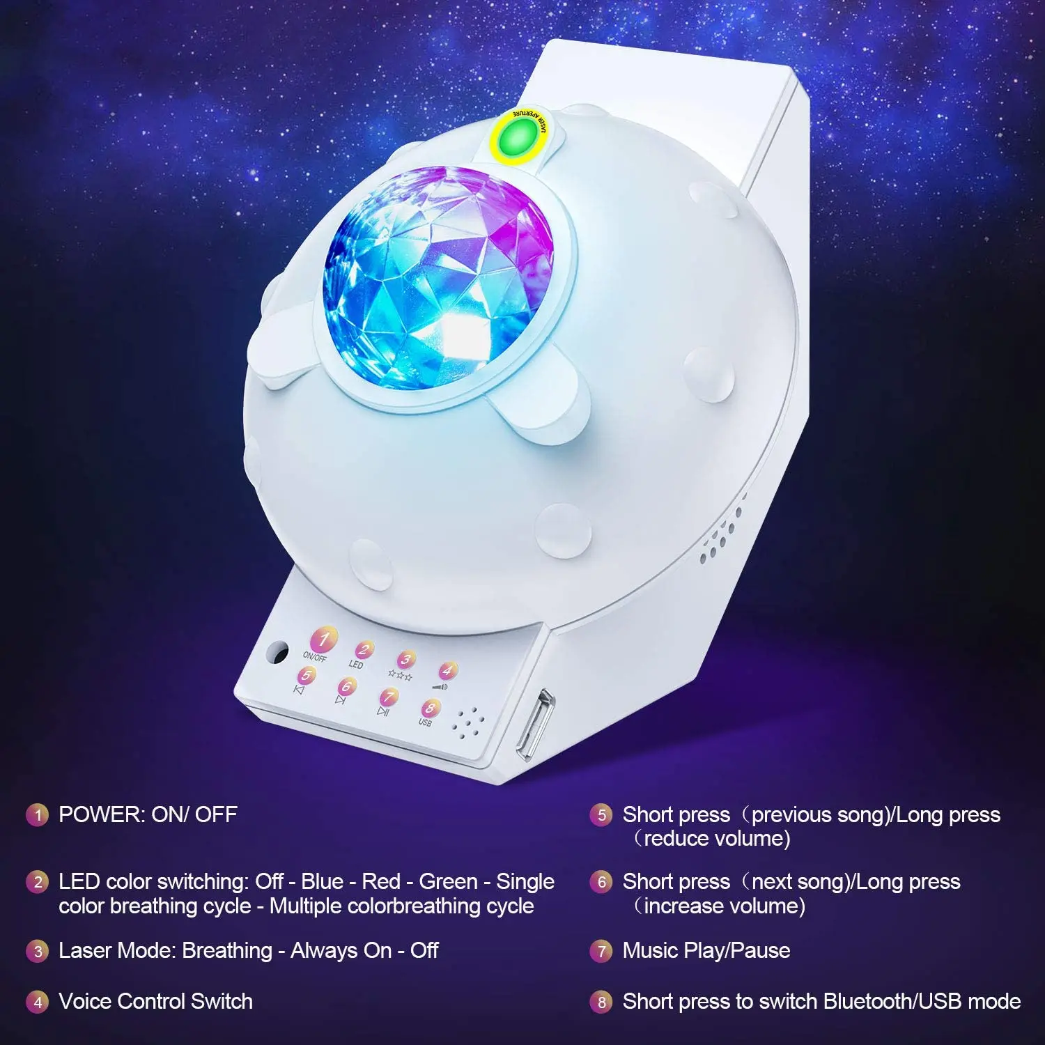 LED Star Night Light Galaxy Projector Led Light Star Music Projectors USB with Bluetooth Speaker Wave Party Night Wedding Lights