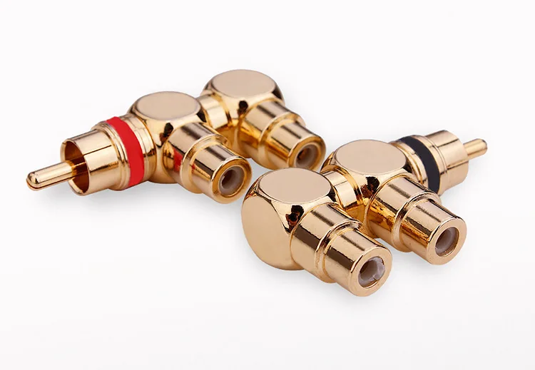 Adaptador divisor RCA macho a 2 hembra, Conector de 3 vías de Latón chapado en oro HIFI, AV, Audio y vídeo, 4 Uds.