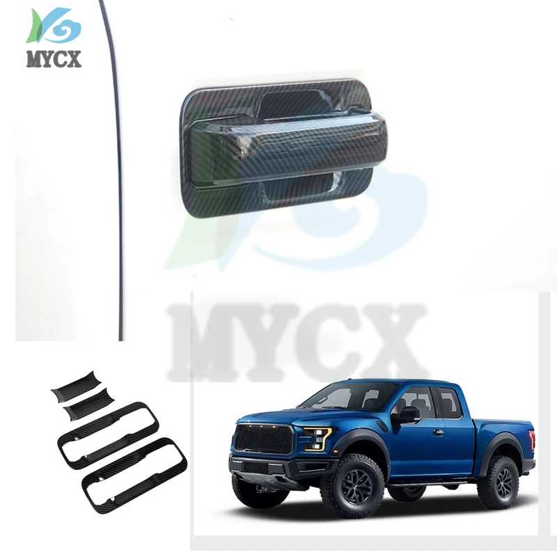 Fit for Ford Raptor F-150 2015-2020 Car Accessories ABS Carbon Color Car Door Cup Bowl Cover Trim 4pcs