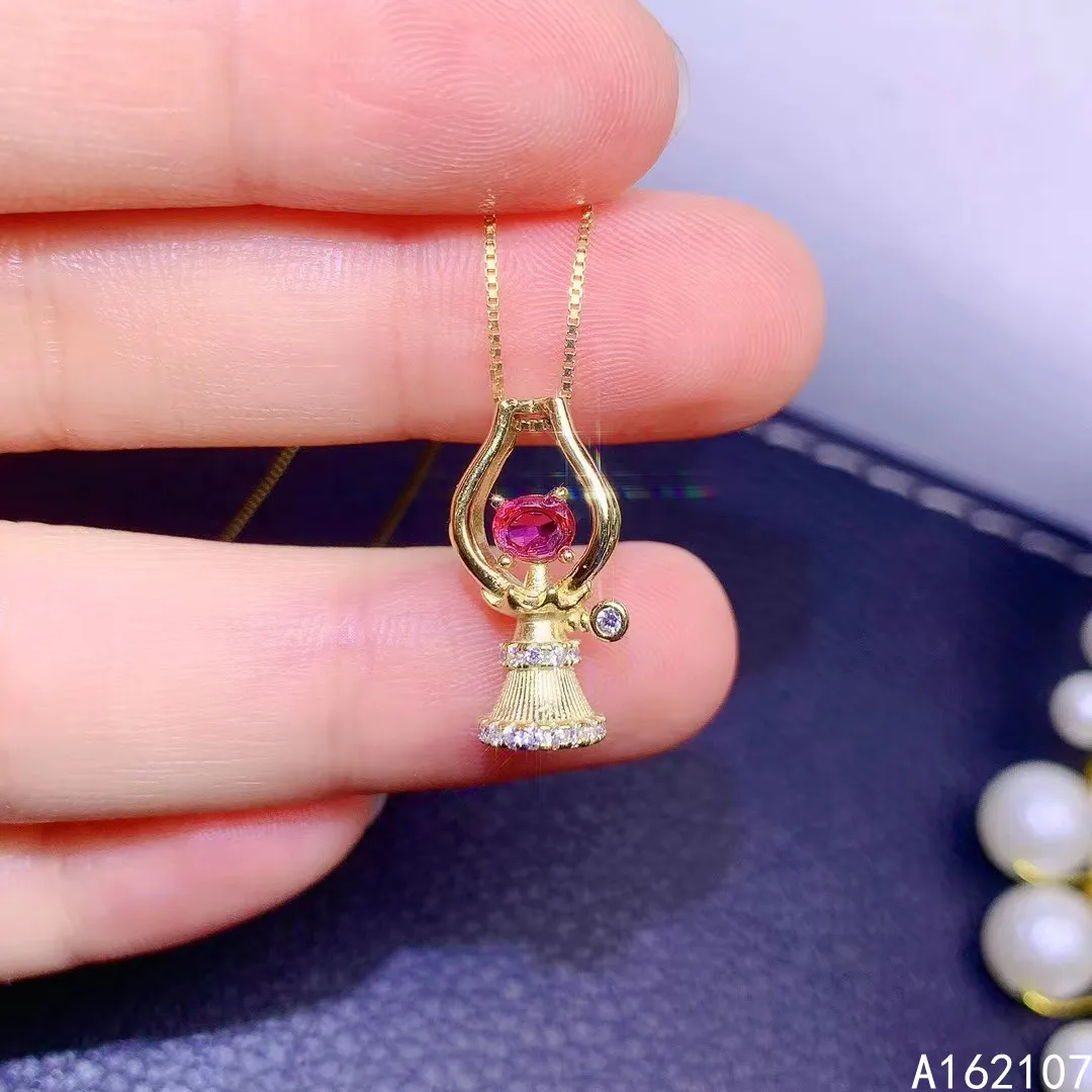 

Fine Jewelry 925 Sterling Silver Inset Natural Pink Tourmaline Female Luxury Trendy Fresh Gem Pendant Necklace Support Detection