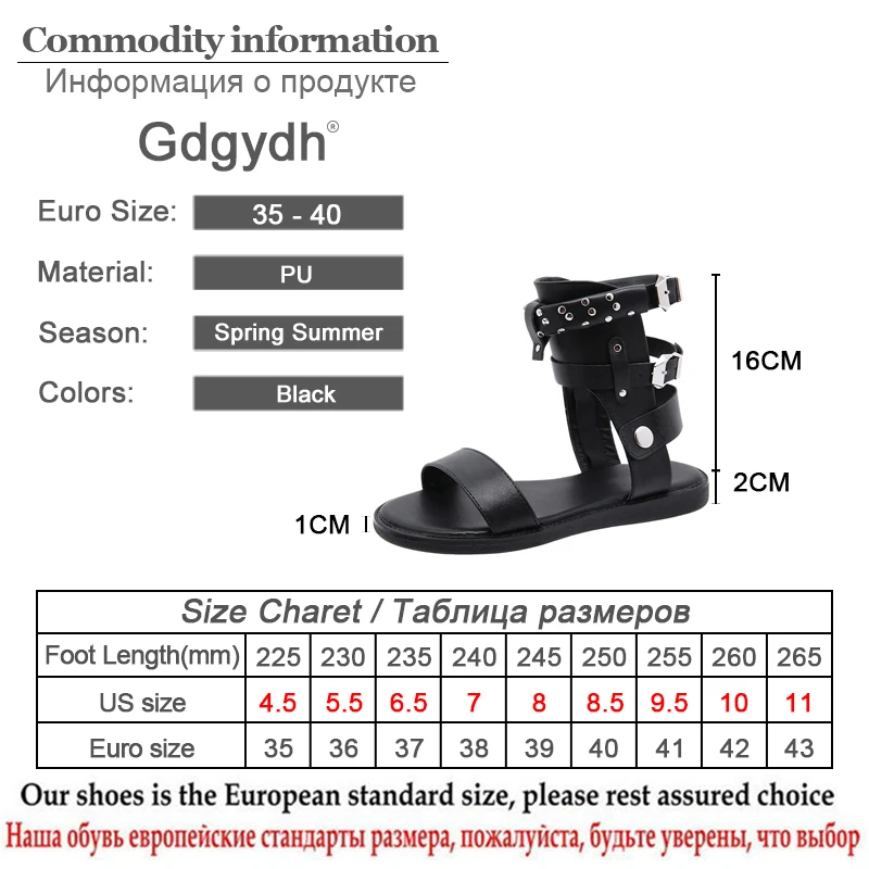 Gdgydh Metal Studded Summer Sandals Open Toe Black Flat Sandals Shoes Women Fashion Buckle Japanese Anime Cosplay Zipper Black