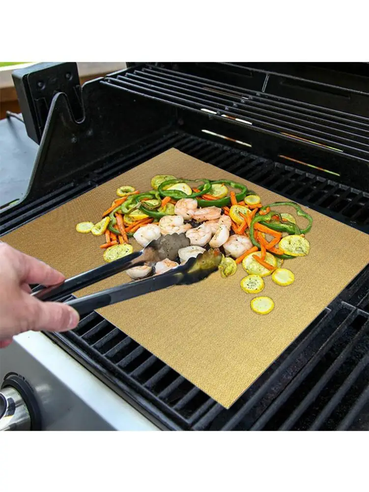 2/4/5 stücke Reusable Non-stick BBQ Grill Matte Golden BBQ Grill Matte Kupfer Küche Kochen blätter Backen Matte Ofen (golden) einfach Sauber