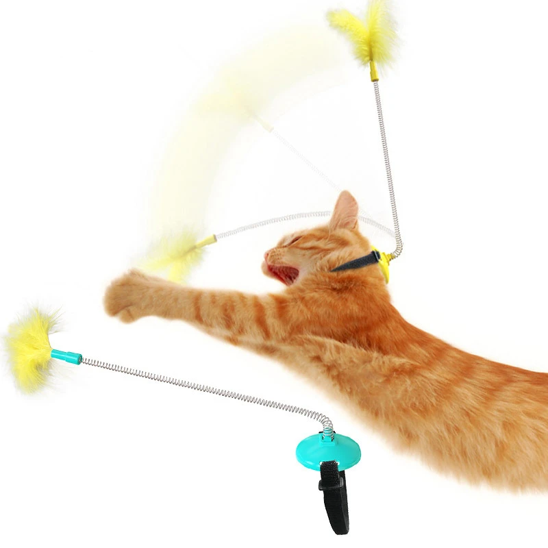 Funny Pet Cat Interactive Toy Feather Cat Stick Self-amused Head-mounted Bounce Toys Pet Supplies