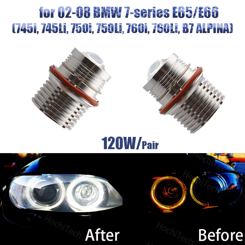 2pcs 120W Light Bulbs for 02-08 BMW 7-series E65 E66 Angel Eyes Light LED Light Accessories