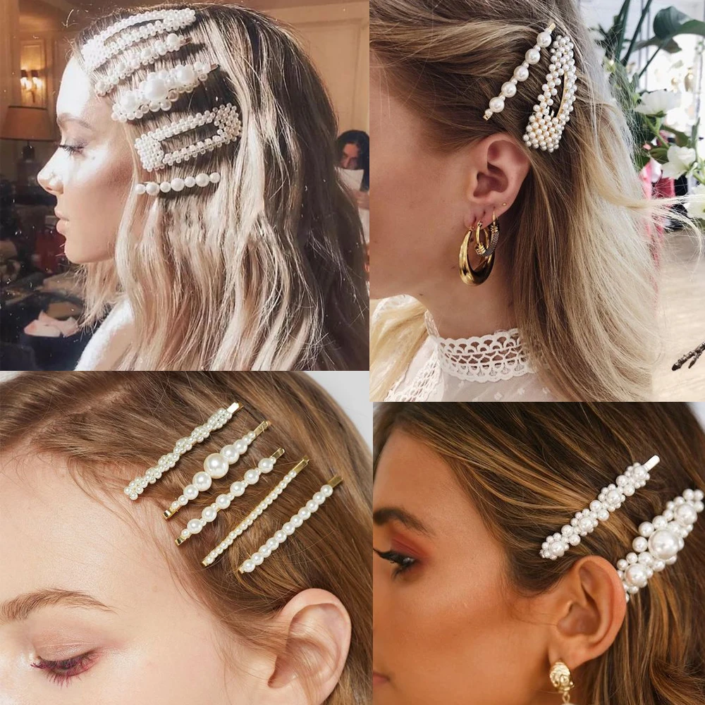 2/3/4/5pcs/set Girls Fashion Pearls Hair Clips Kids Handmade Hair Pins Hairpin children Barrette Headband Women Hair Accessories