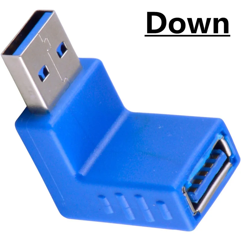 Blue 90องศาแนวตั้งด้านบนซ้ายและขวามุม USB 3.0ชายหญิง M/F Adapter Connector converter