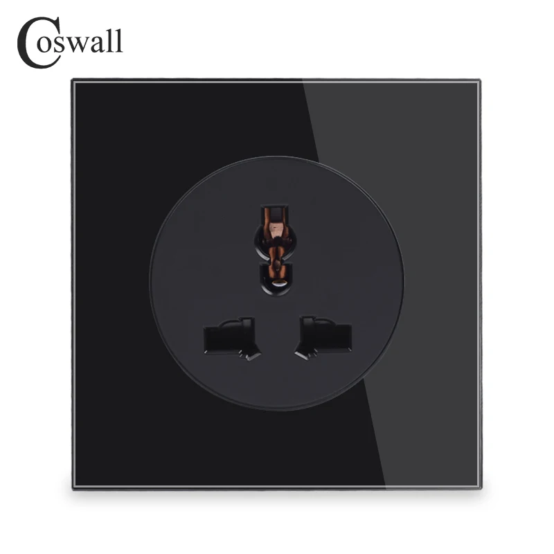 Coswall FULL Crystal Glass Panel 13A Universal Wall Power Socket Grounded With Child Protective Lock R11 Series White Black Grey