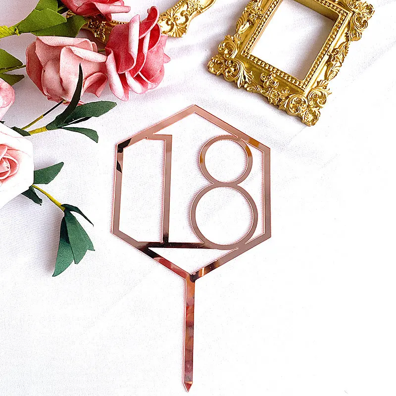Neue 10/18/20 Zahl Alles Gute zum Geburtstag Kuchen Topper Gold Geburtstag Party Acryl Cupcake Topper Hochzeitstag Dessert Dekoration – Detail 14